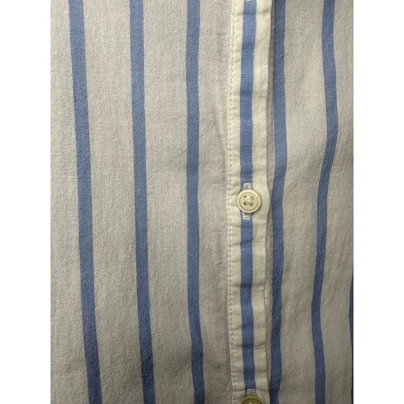 GAP Blue White Striped Button Front Short Sleeve Shirt Womens Large Boxy Casual - Picture 7 of 7
